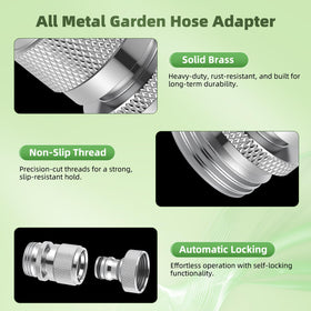 Hibbent 3/4 inch GHT female adapter shown for universal hose fitting.