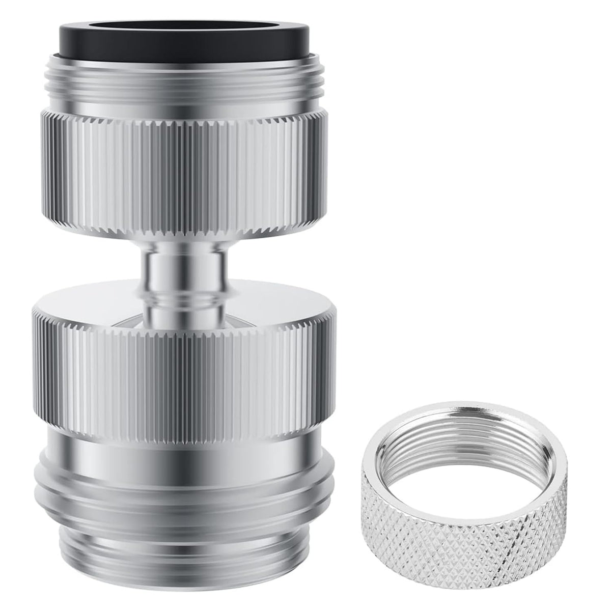 Hibbent sink-to-hose adapter in chrome finish, durable brass for universal faucet connections.