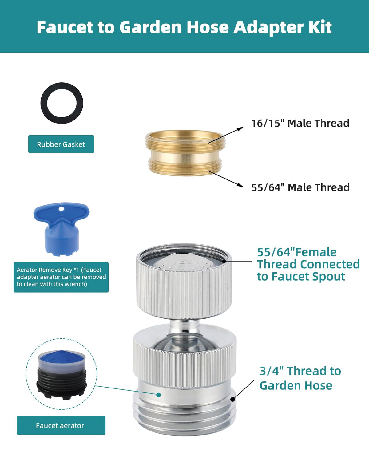 Hibbent solid-brass faucet-to-hose adapter offers durable, leak-resistant garden hose connections.