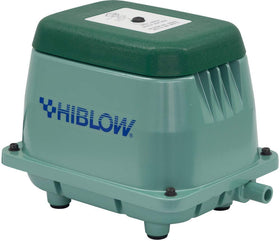 Hiblow HP-60 pond aerator front view shows quiet, oil-free operation for clear water.