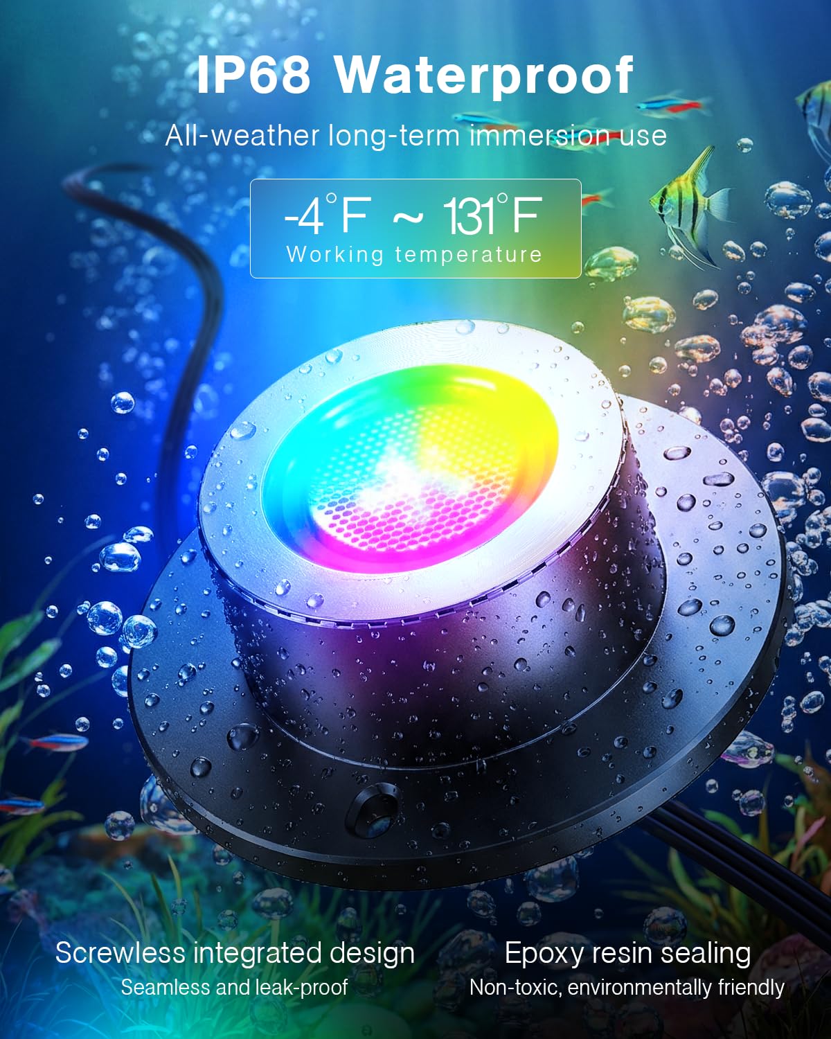 HIBOITEC plug-and-play pond light for quick, tool-free installation.
