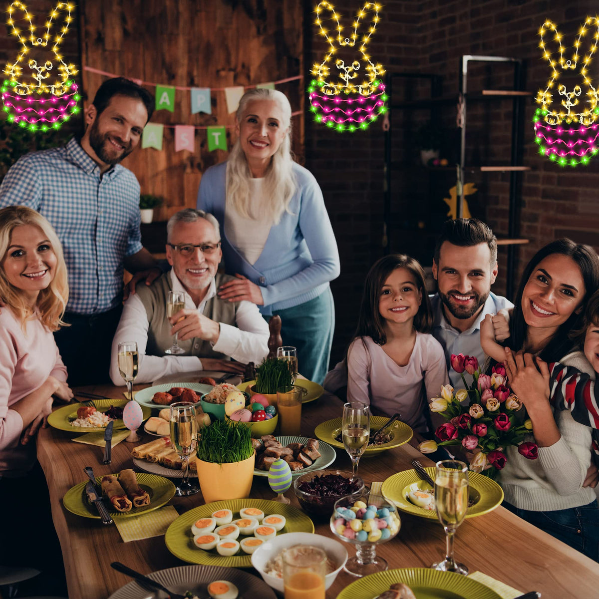 Hiboom Easter window light shown on window for day and night decor