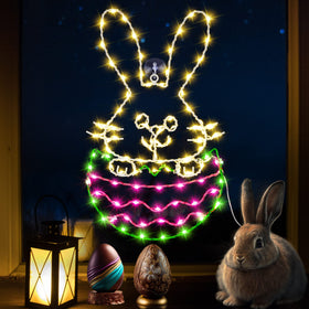 Hiboom Easter window light bunny silhouette with warm LEDs for day and night