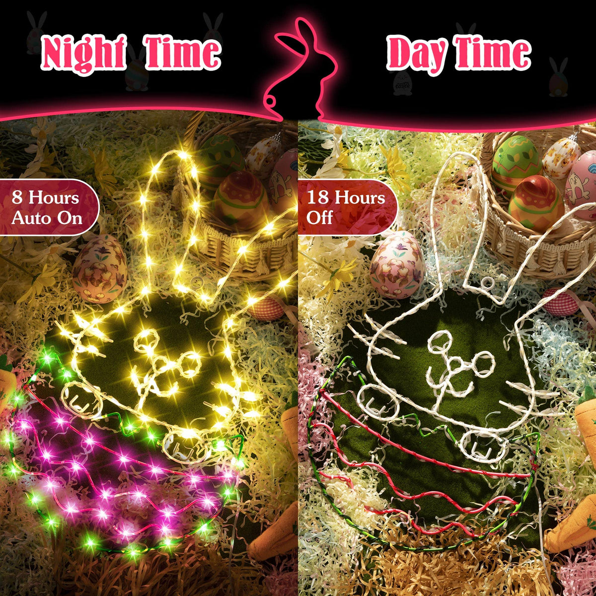 Hiboom Easter window light copper wire LEDs in white pink green