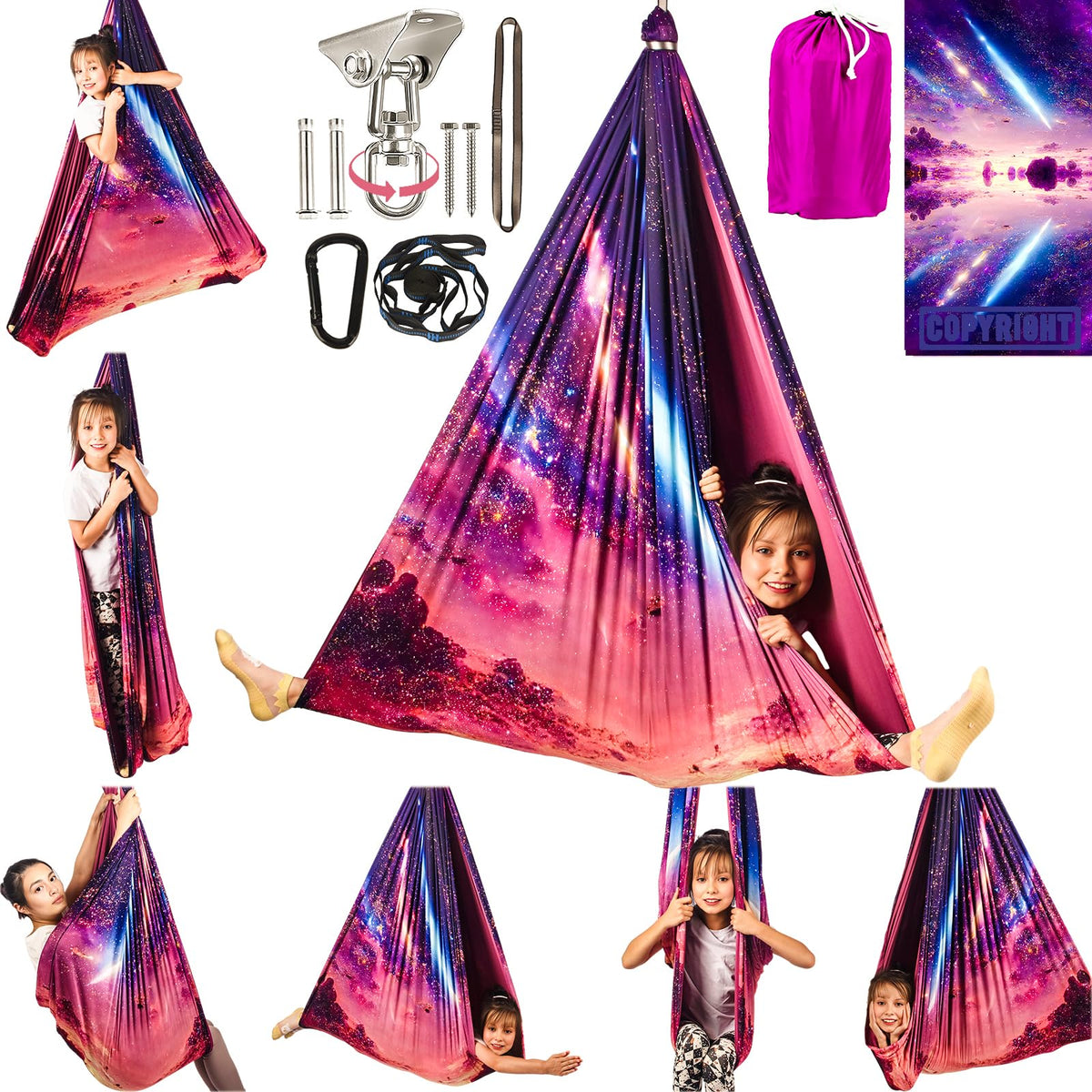 HiCamer double-layer sensory swing for kids with durable fabric and safe hanging.
