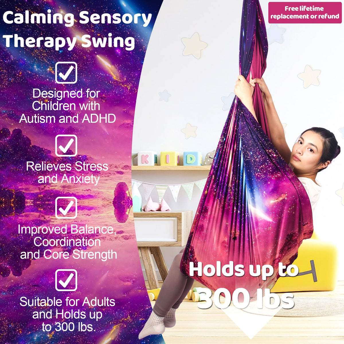 HiCamer sensory joy swing delivers calming input for relaxed play sessions.