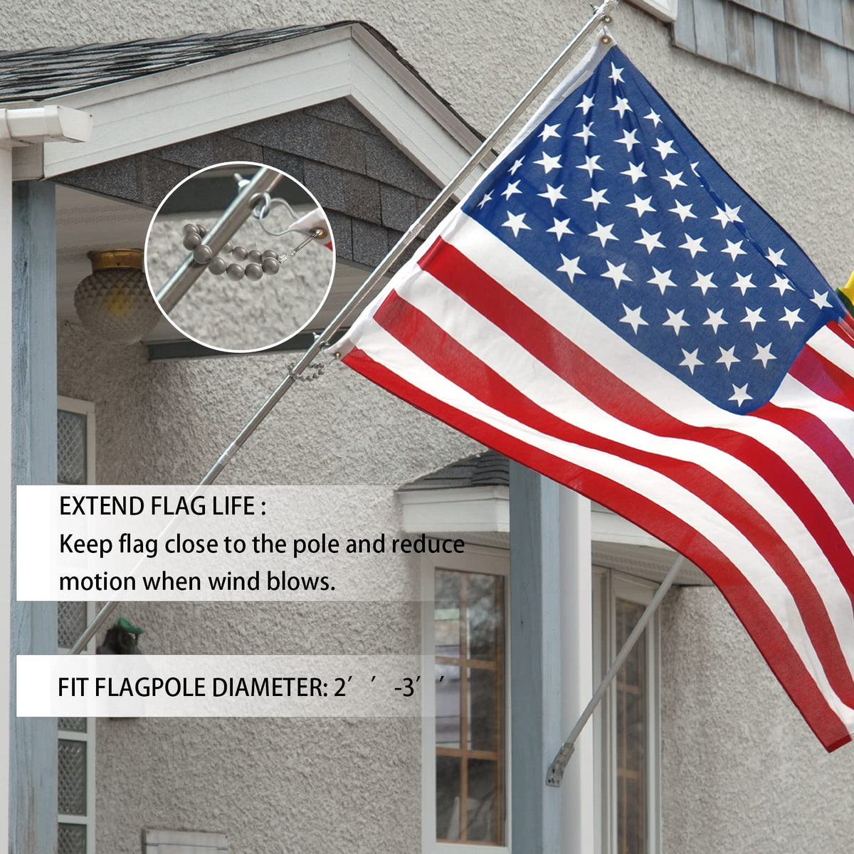 Hicarer flagpole with rings installed ready to raise or lower