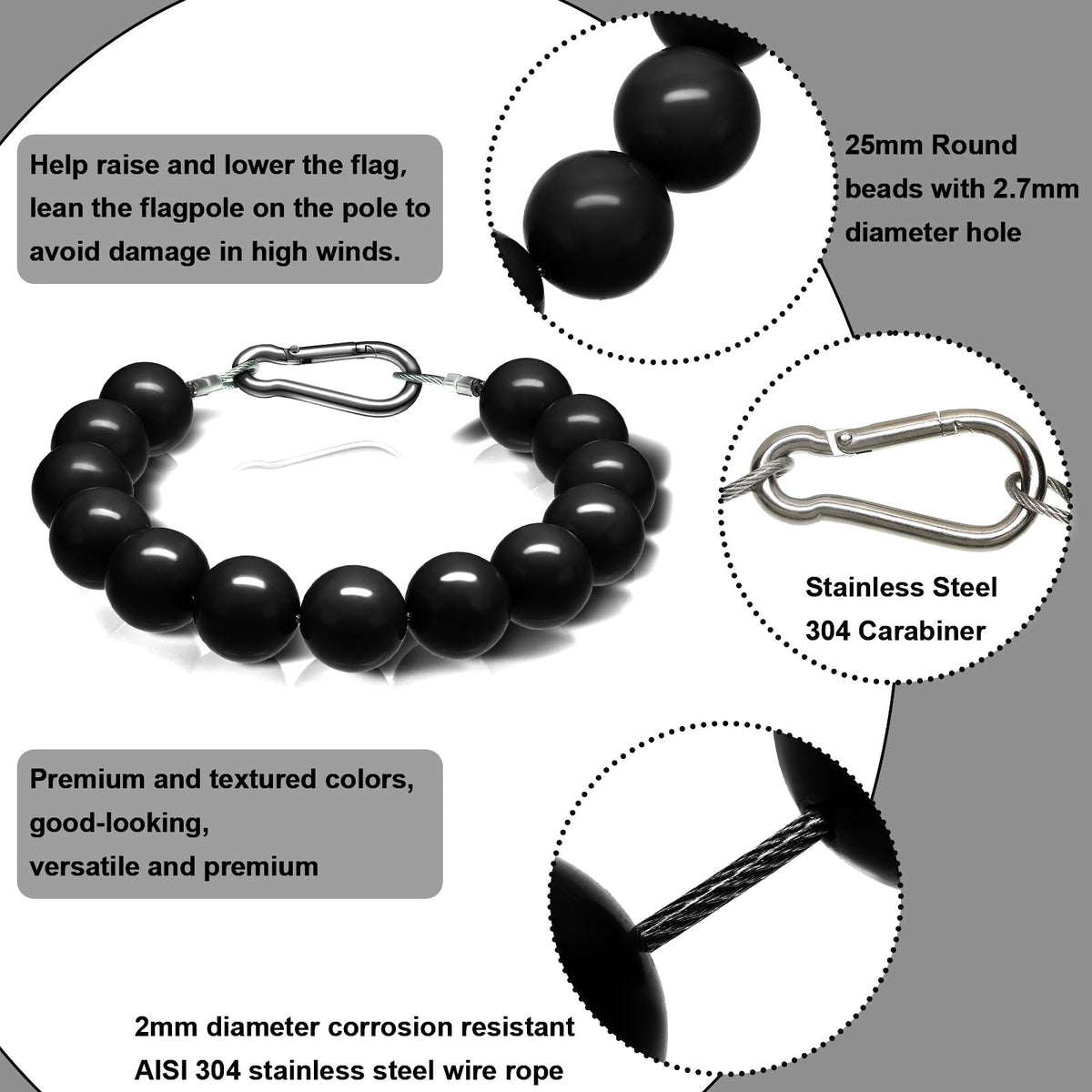 Hicarer stainless steel hook quick links secure the retainer rings.