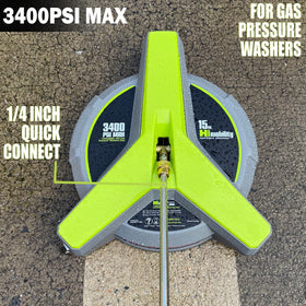 Hiclean three-swivel-wheel design improves maneuverability on concrete driveways.