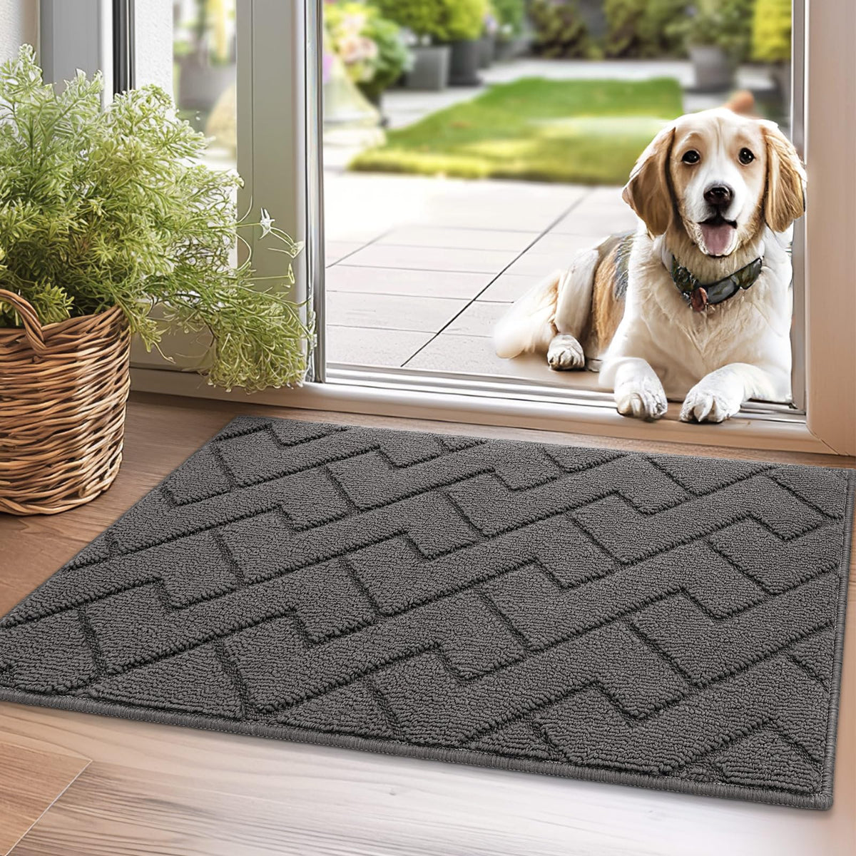 hicorfe Dirt Trapper indoor doormat in grey front view showing absorbent fibers