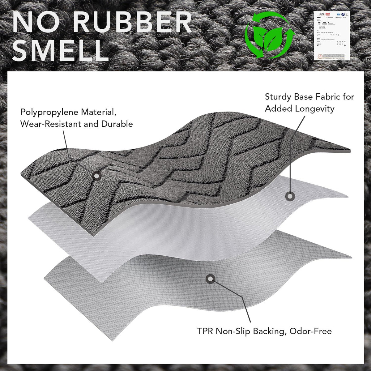 hicorfe doormat grey non-slip backing protects floors during foot traffic.