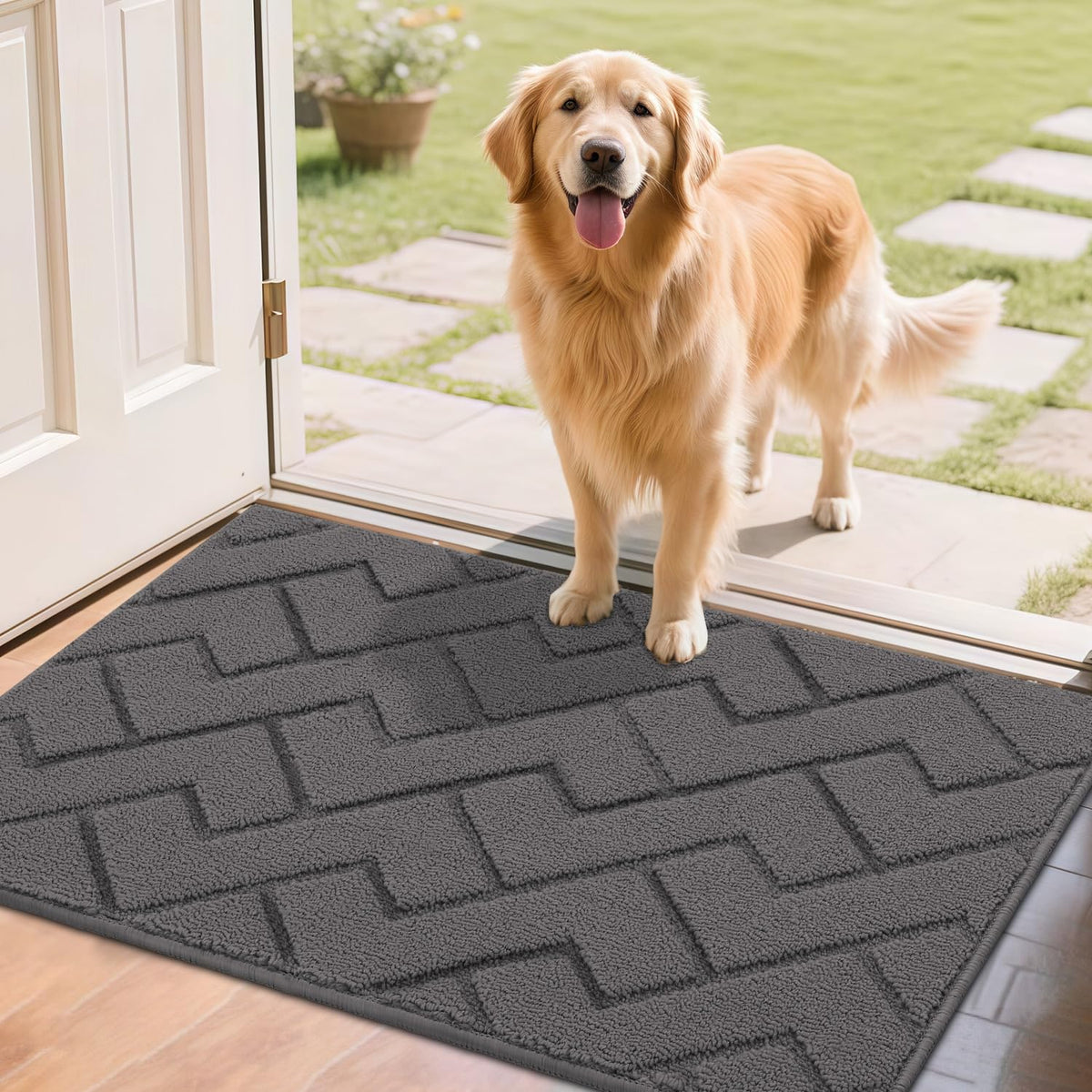 hicorfe indoor doormat grey 24x35 front view with low-profile design.