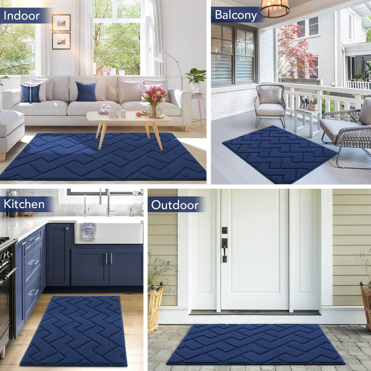 hicorfe indoor doormat navy-blue pattern complements modern homes.