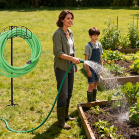 HIEDUYT compact storage helps keep hoses and tools tidy.