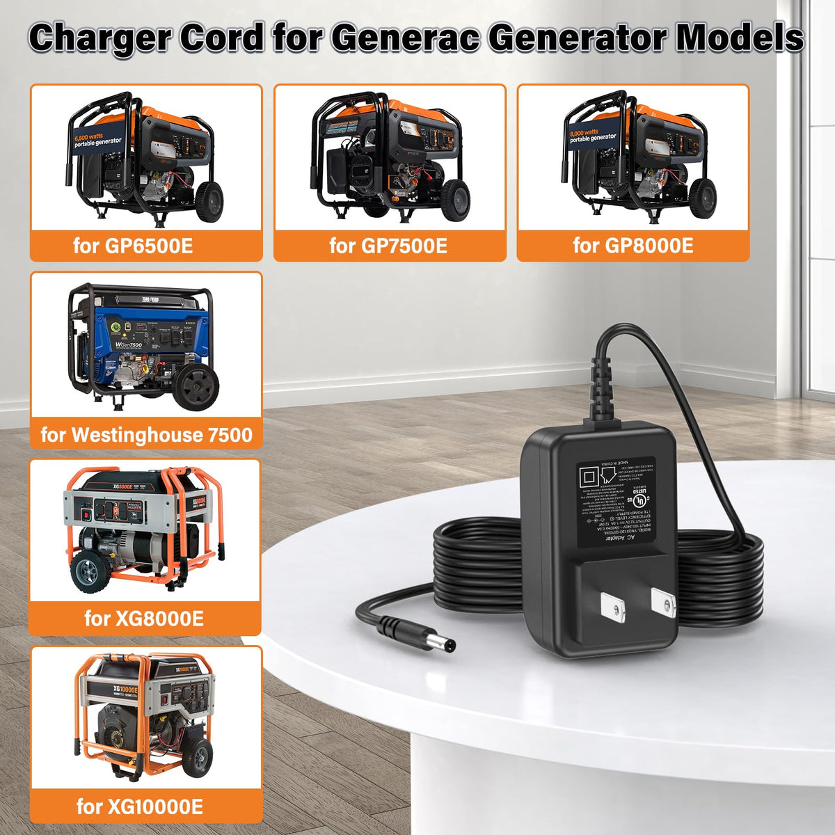 HIENADTOR charger cord for Generac XG8000E provides durable, safe charging