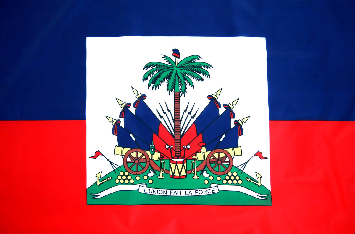 High Supply Haiti flag 3x5 brass grommets enable secure mounting on poles or walls.
