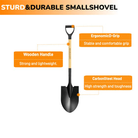 HIGHLIGHT heavy-duty shovel resists bending and warping in tough ground.