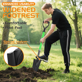HIGHLIGHT Spade Shovel corrugated-foot-plates provide secure footing on tough soil