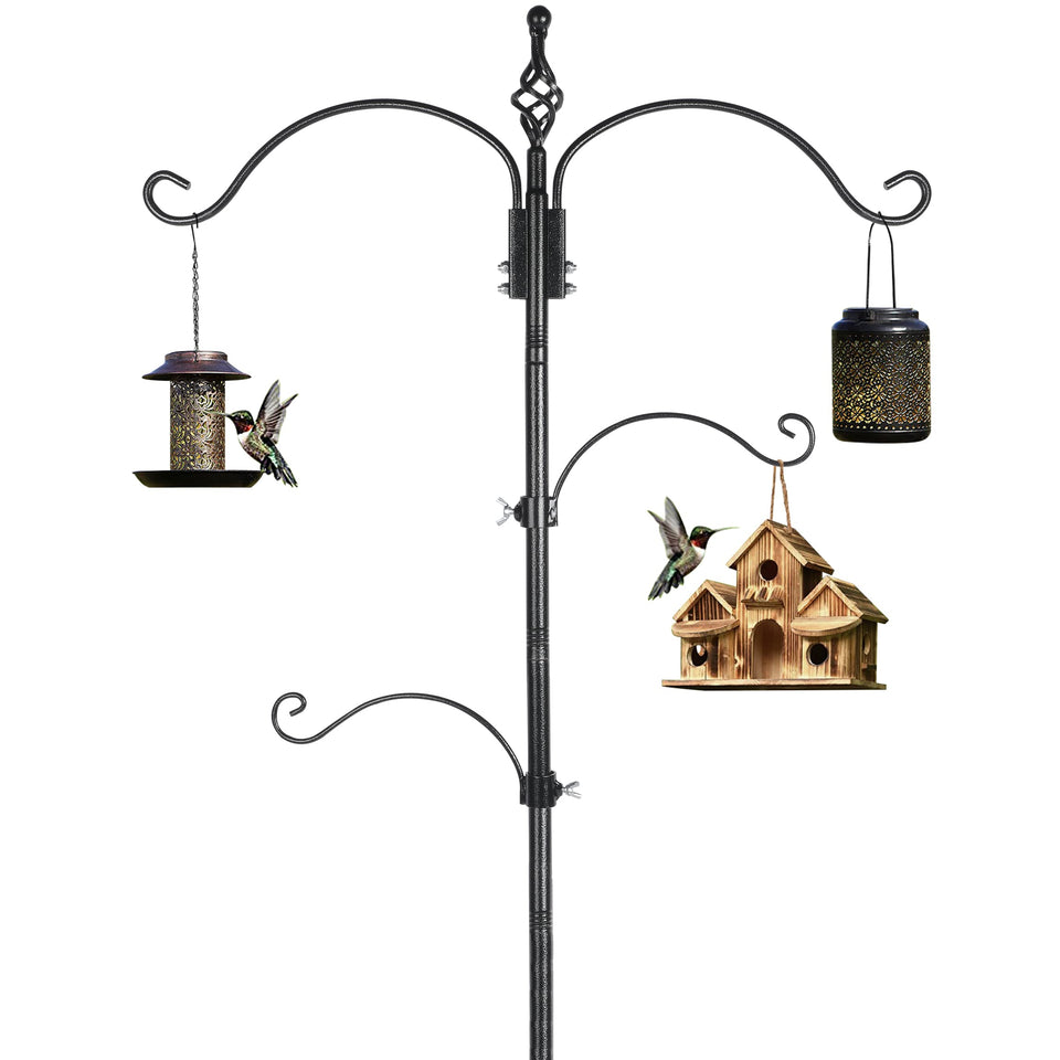 Highpro 83-inch bird feeder pole in full outdoor assembly for efficient bird feeding.