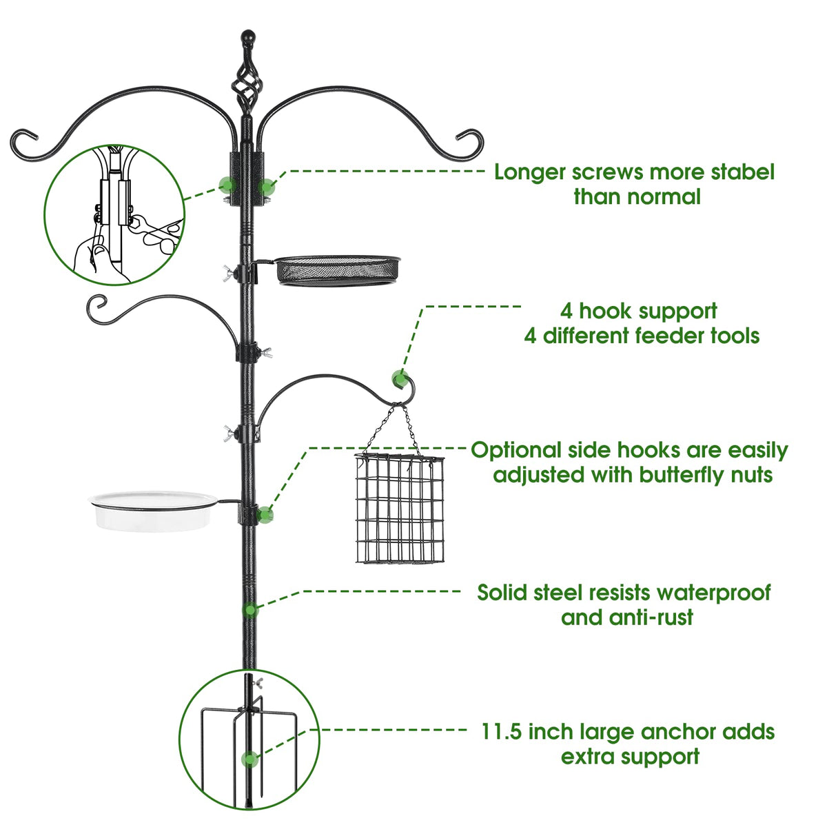 Highpro heavy-duty hooks support feeders, planters, and decor with strength.