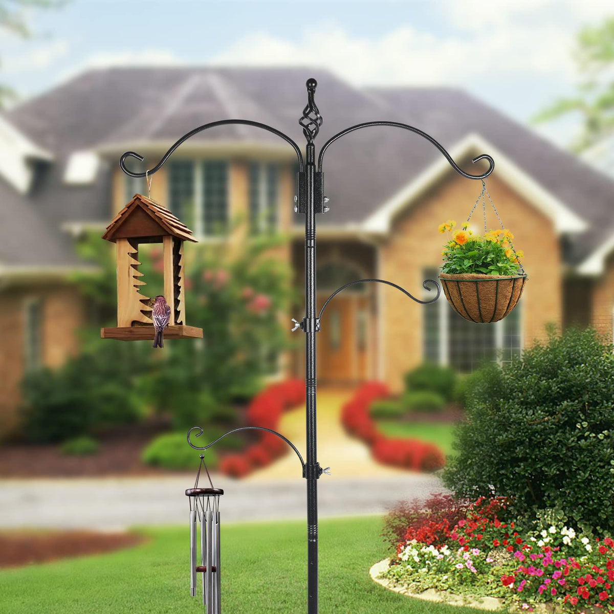 Highpro multi-hook stand holds feeders, planters and more