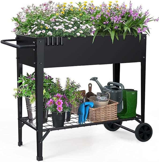 Highpro raised garden bed with wheels overview showing mobility and space for plants