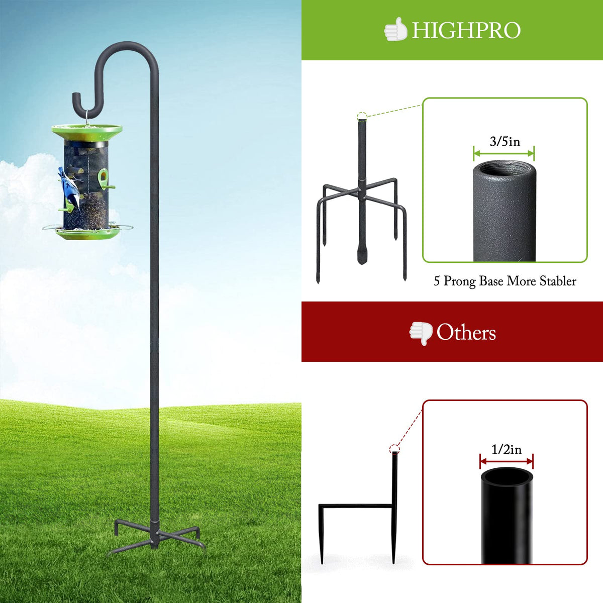 Highpro shepherds hook easy-assembly design simplifies installation