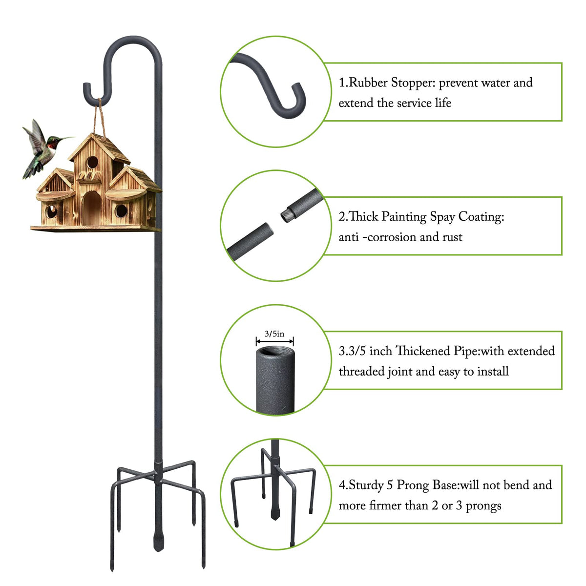 Highpro shepherds hook rust-resistant-finish preserves rustic look