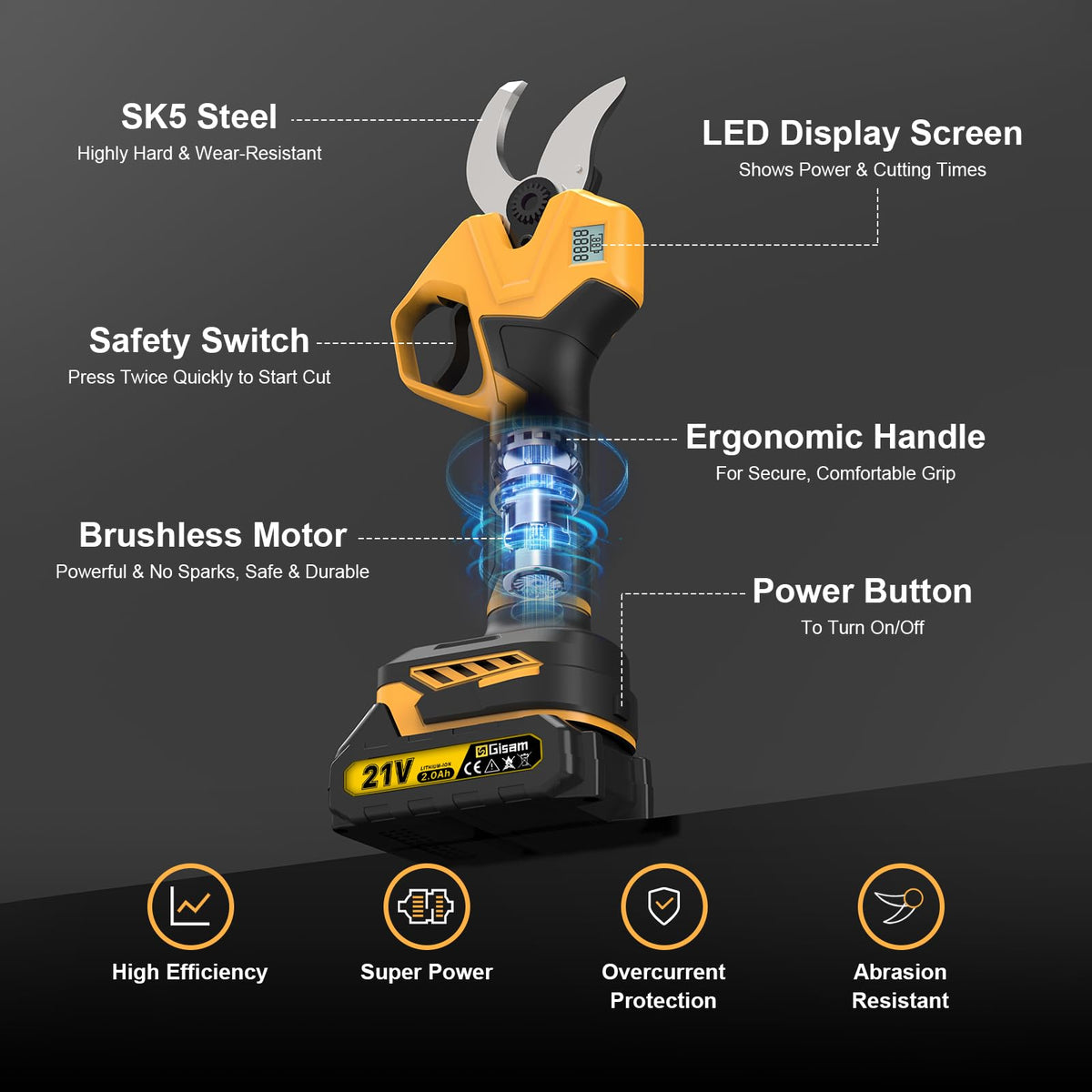 highsam electric pruning shears with dual 2000mAh batteries for extended pruning sessions