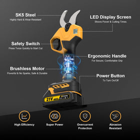 highsam electric pruning shears with dual 2000mAh batteries for extended pruning sessions