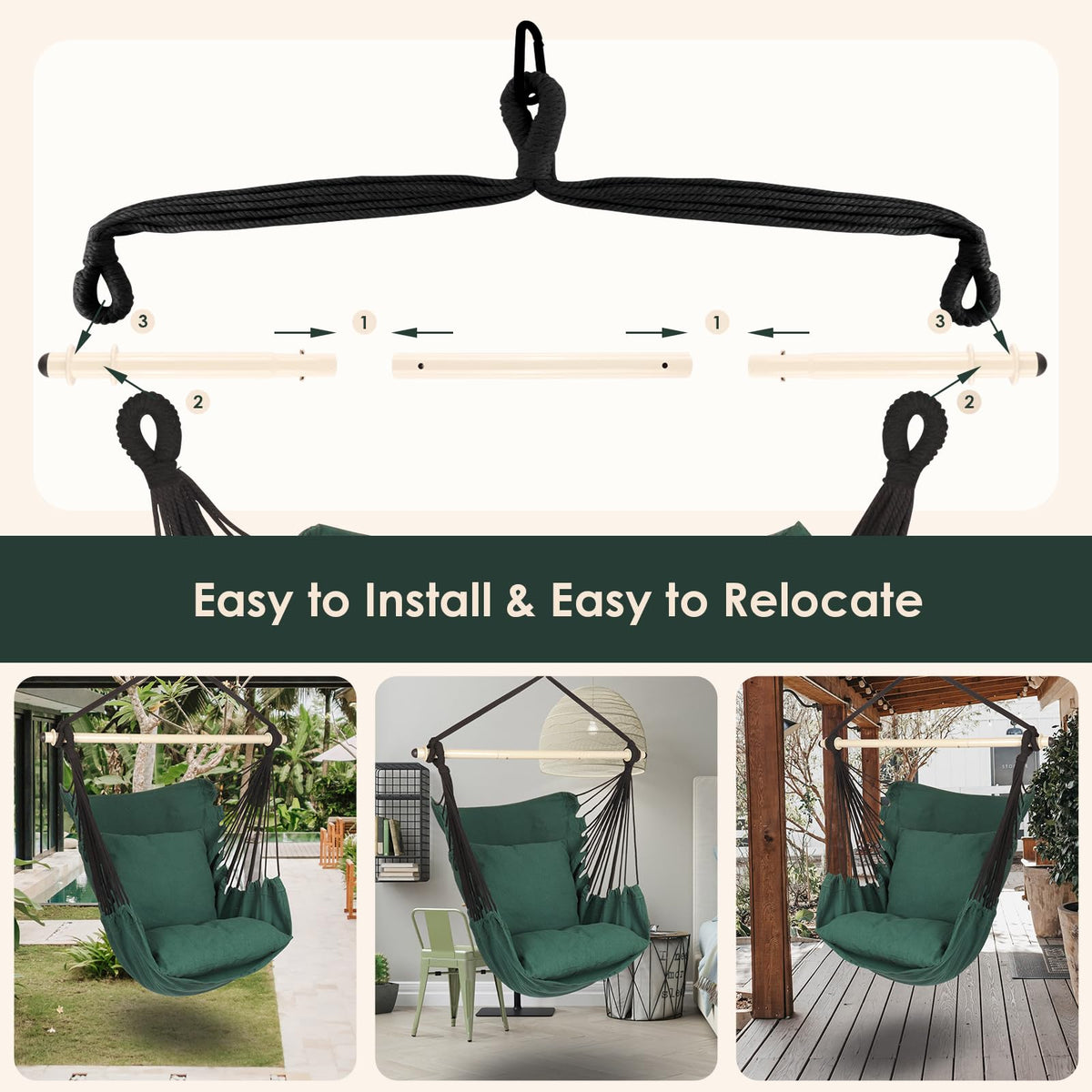 Highwild hammock chair green cushions included for added comfort