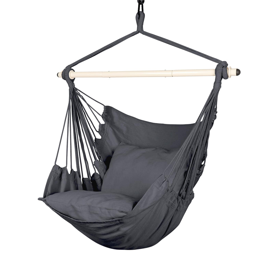 Highwild hammock chair grey in garden setup for outdoor relaxation