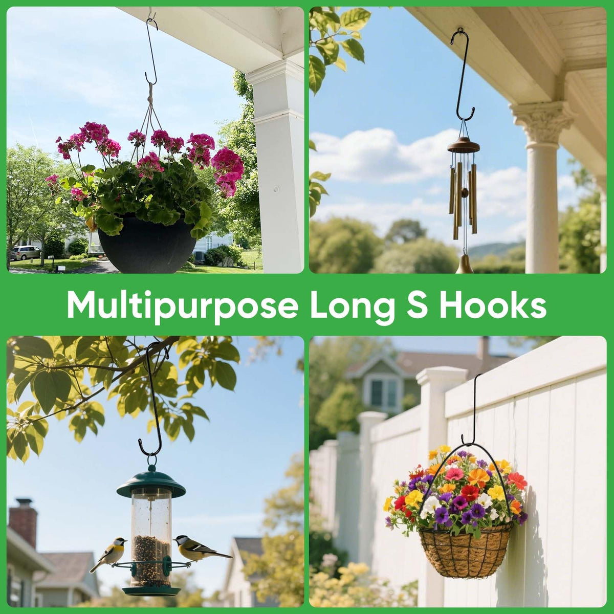 HiGift 8-pack 12-inch S hooks in black.