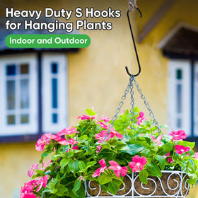 HiGift heavy-duty black S hooks support heavy planters and tools.
