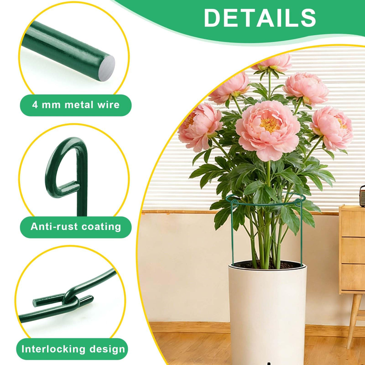 HiGift Peony Cages round ring plant support ideal for tomatoes and roses.