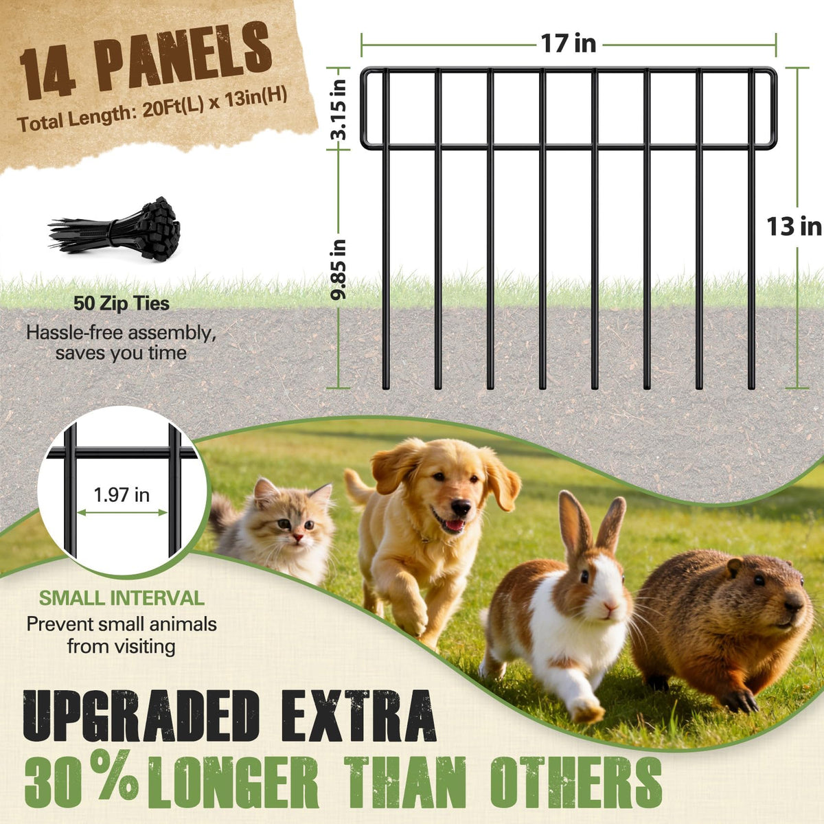 HIHADUUM animal barrier fence underground-stake-insertion enables quick, secure outdoor setup.
