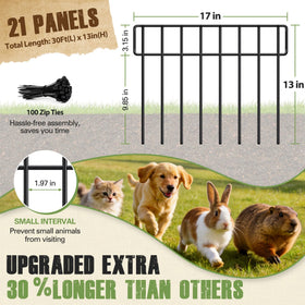 HIHADUUM metal fencing panels show 17x13 inch dimensions for sturdy edges.