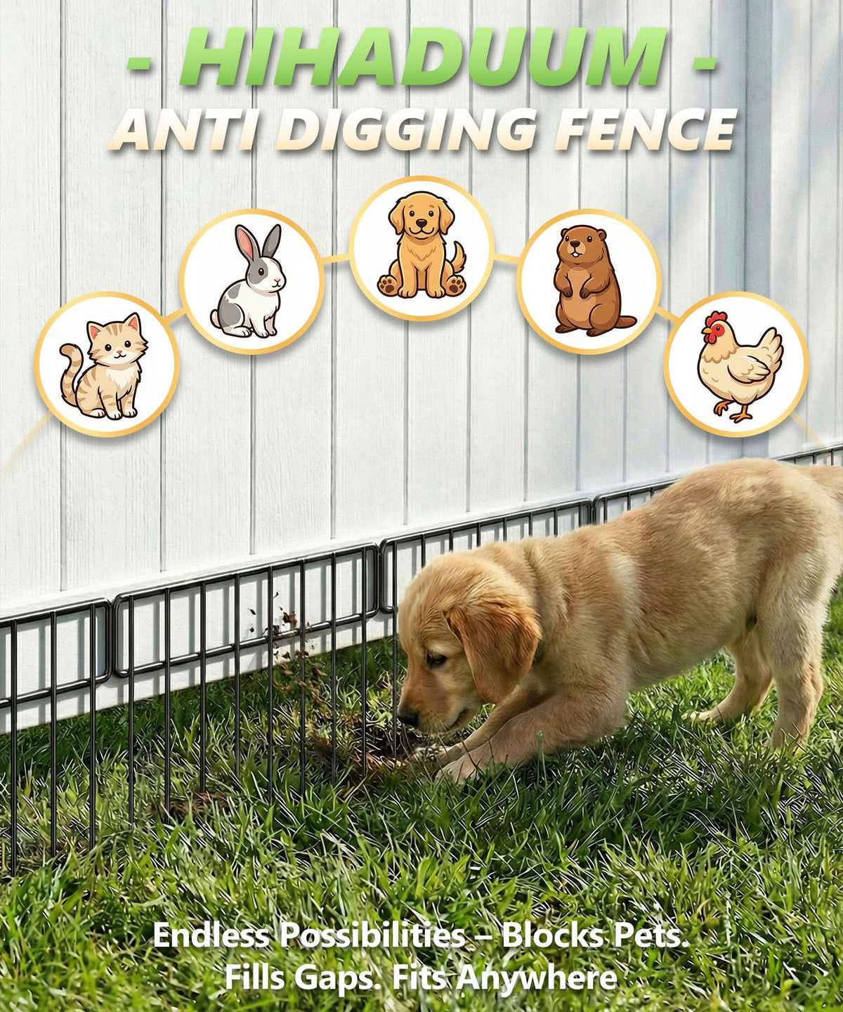 HIHADUUM outdoor garden use-case showing extended fencing in a yard