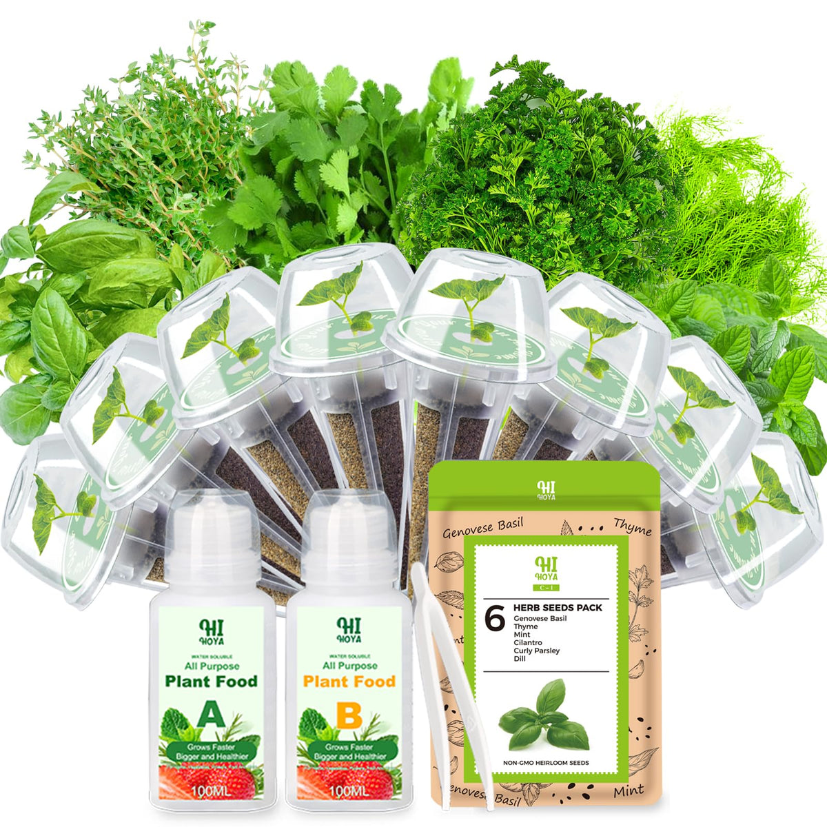 HiHOYA herb seed pods collection for hydroponics enables year-round fresh herbs