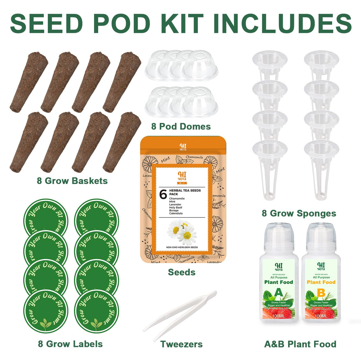 HiHOYA hydroponics-compatible pods fit most systems for versatile setups.