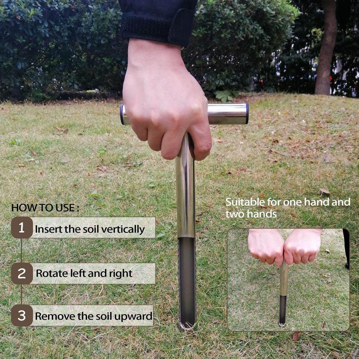 HiHydro stainless steel durability suits garden, lawn, and farm sampling.