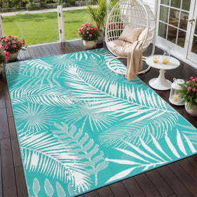 HiiARug palm leaf pattern outdoor rug in 5x7 size, two looks option