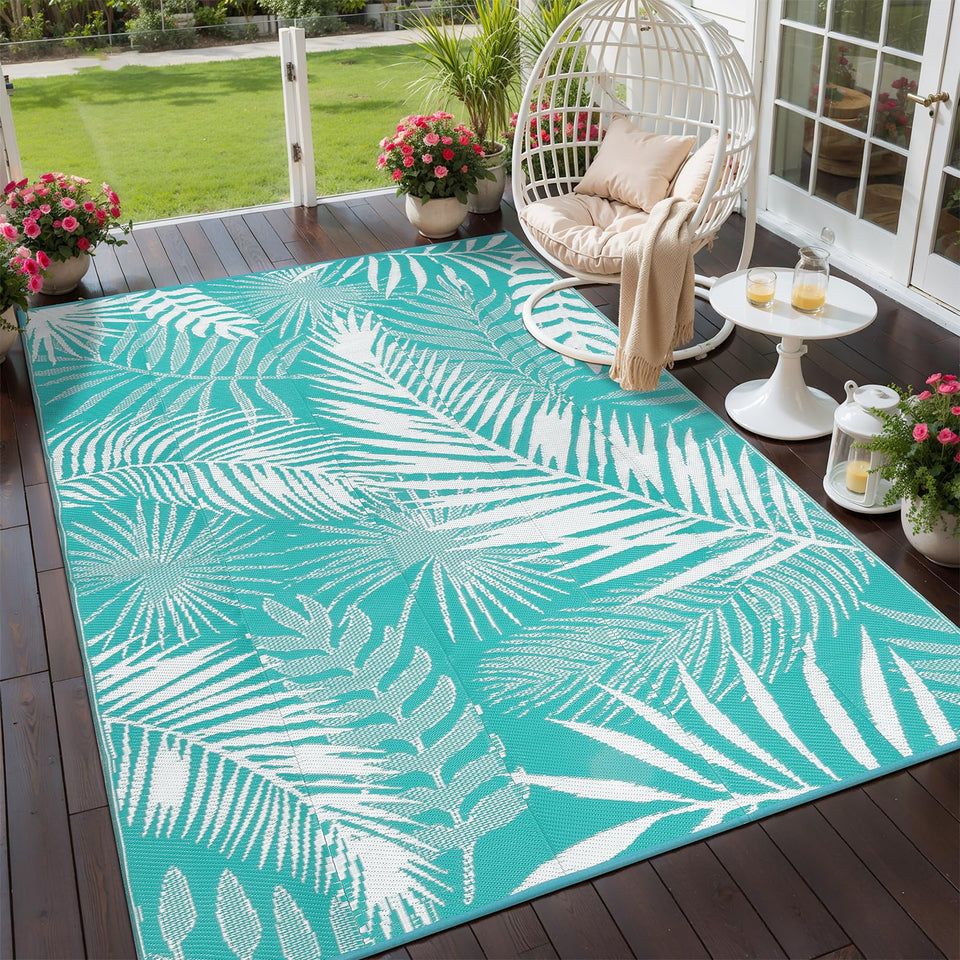 HiiARug palm leaf pattern outdoor rug in 5x7 size, two looks option