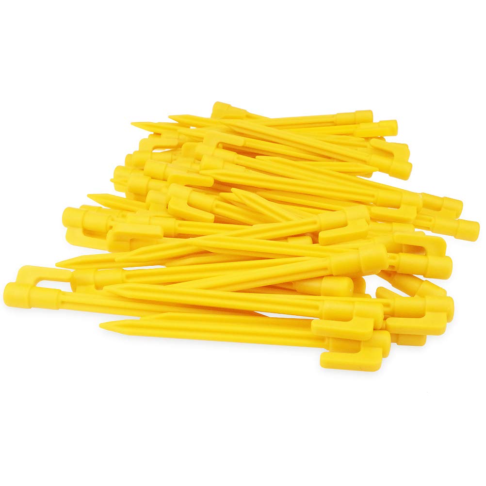 Hikemax 60-pack plastic tent pegs in bright yellow for easy camping setup