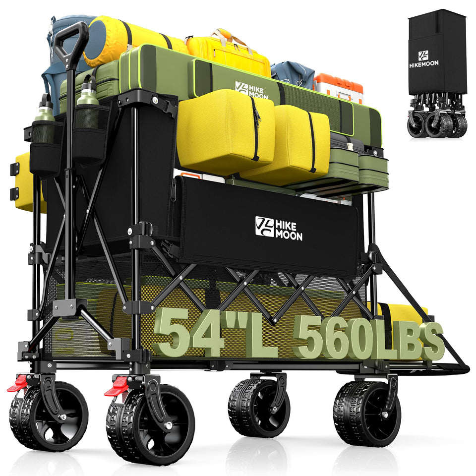 Hikemoon 400L double-decker wagon with extended tailgate for long items.