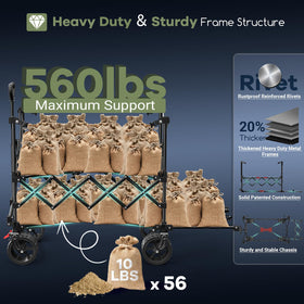 Hikemoon heavy-duty wagon supports up to 560 pounds.