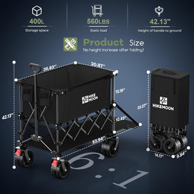 Hikemoon-ready out-of-the-box foldable wagon for quick setup.