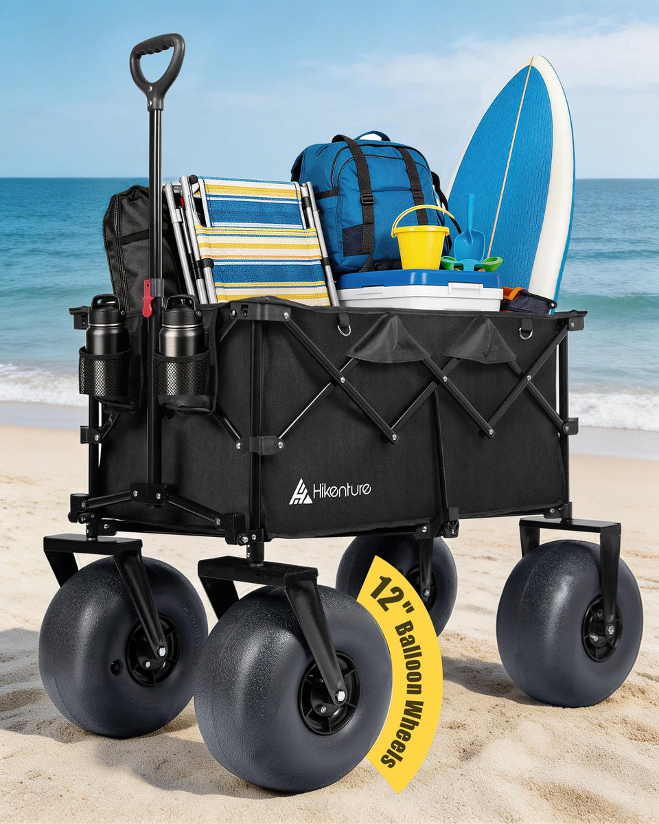 Hikenture Beach Wagon with 12in balloon wheels gliding on sand
