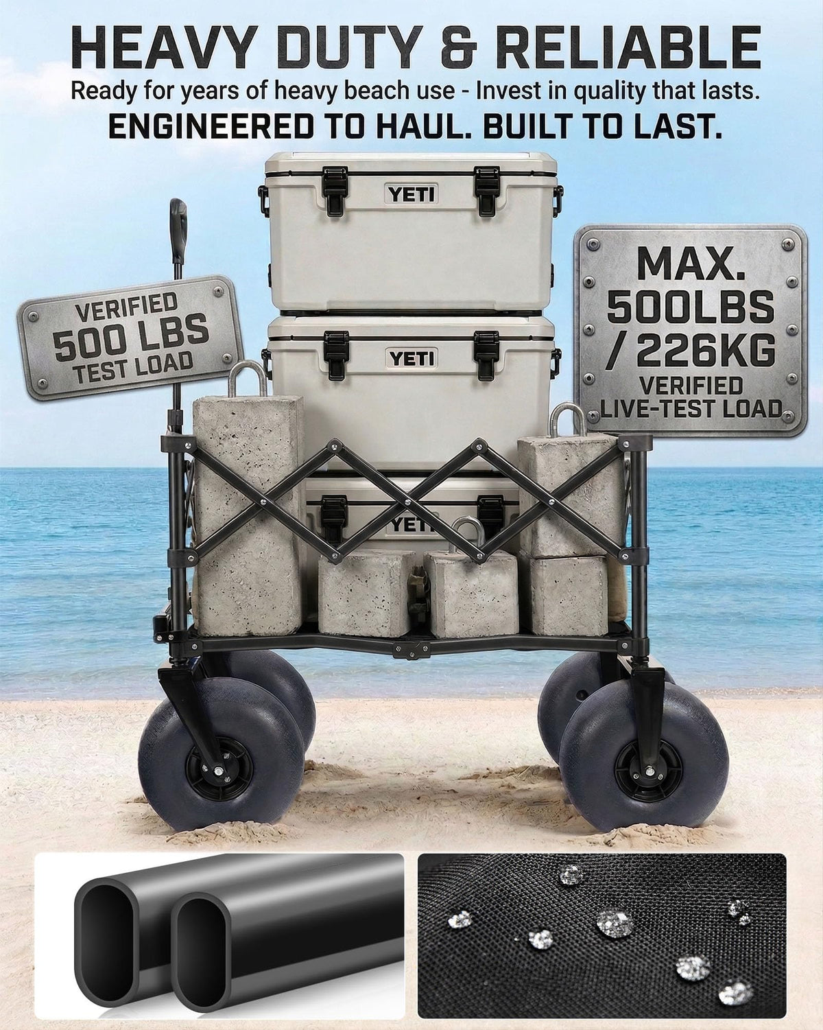 Folded Hikenture Beach Wagon shows compact storage size