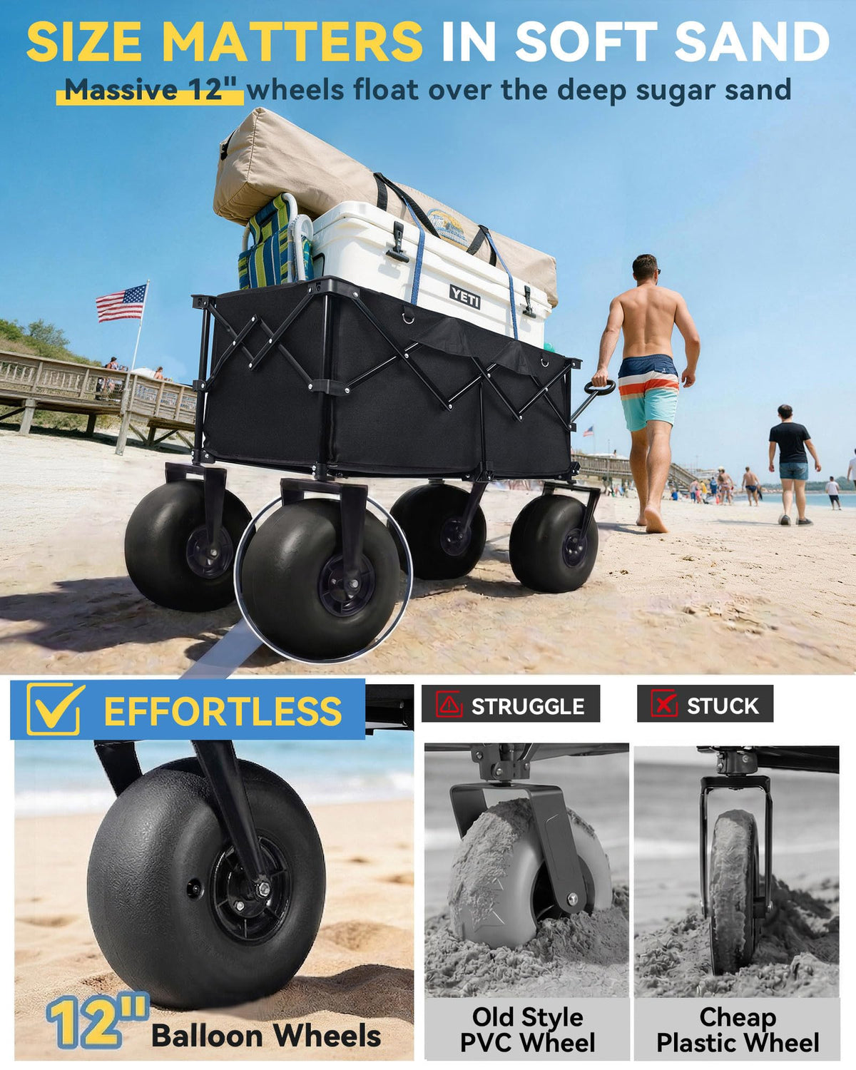 Hikenture wagon PU tires resist heat for sunny beach days
